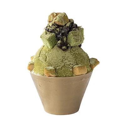 Matcha bingsoo Korean shaved ice dessert at Snowy Village in Saskatoon