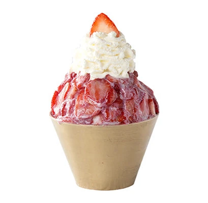 Strawberry bingsoo with snowflake shaved ice at Snowy Village in Saskatoon