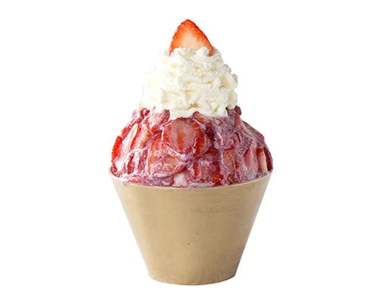 Strawberry bingsoo with strawberries and whipped cream at Snowy Village in Saskatoon